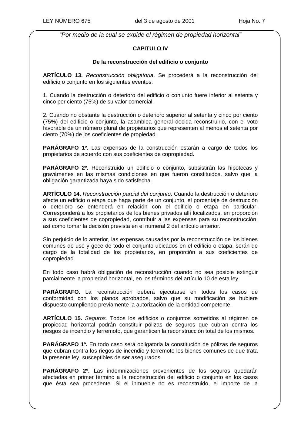 Ley 675 de 2001, hoja oficial 7 de 31